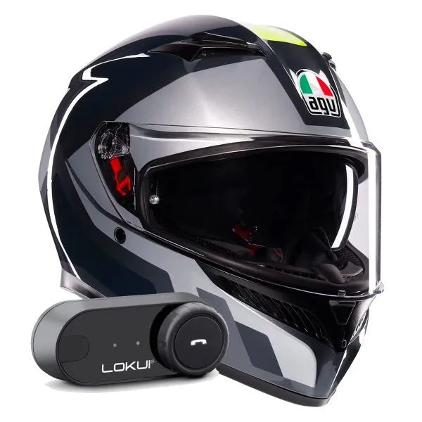 AGV K3 Shade Grey Yellow Fluo + Kit Bluetooth Lokui K30 