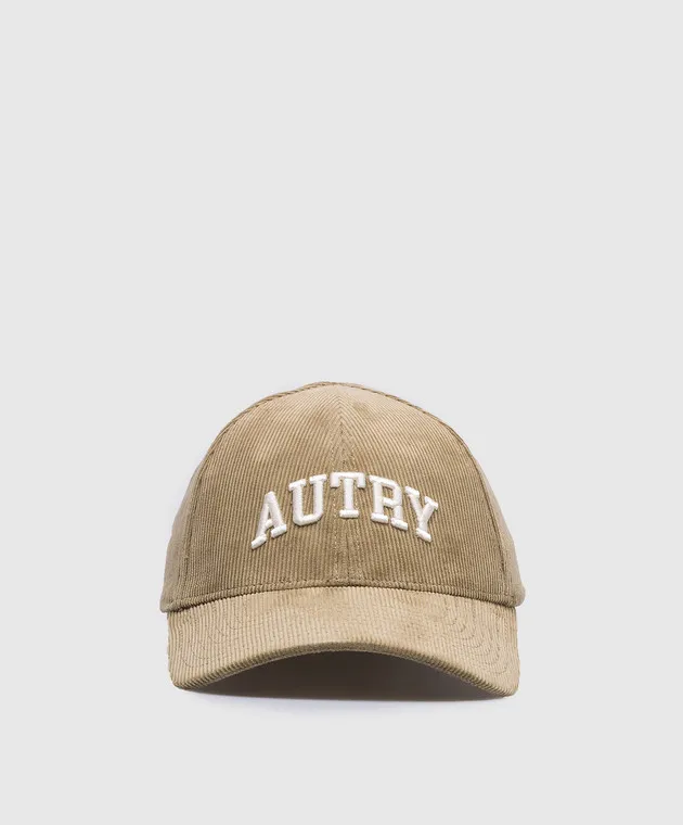 AUTRY Beige corduroy cap with logo embroidery