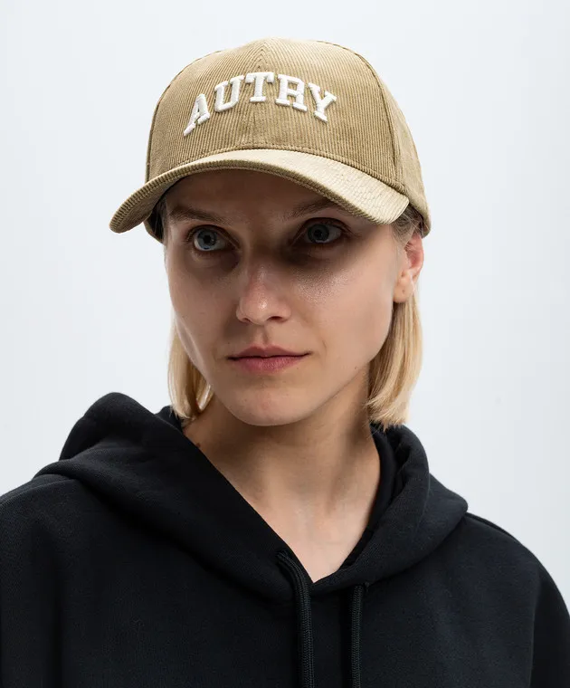 AUTRY Beige corduroy cap with logo embroidery