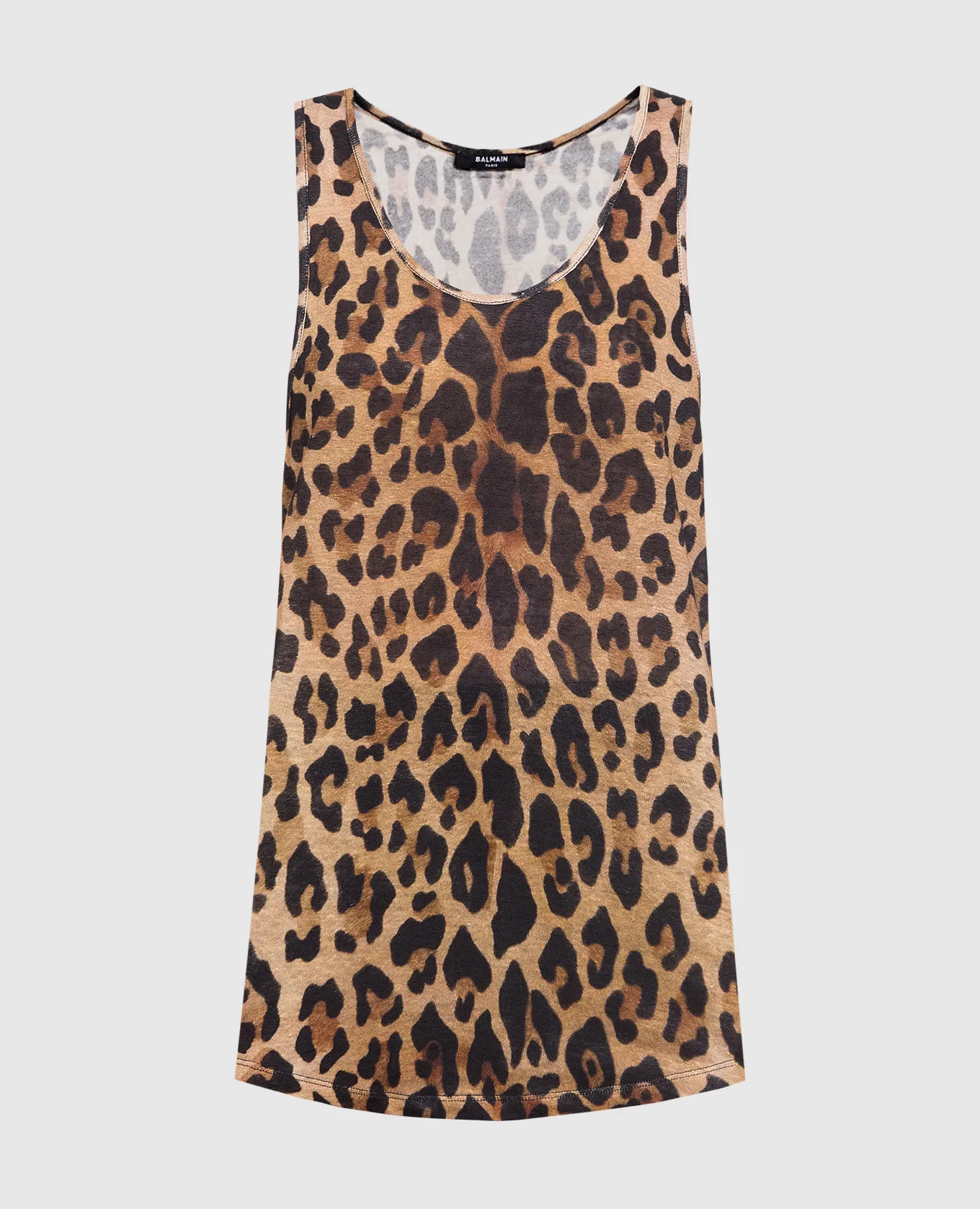 Balmain Brown linen top in leopard print