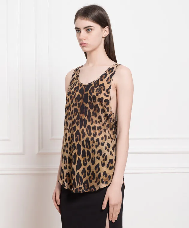 Balmain Brown linen top in leopard print