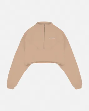 Basics Cropped Zip Up Crewneck Brown