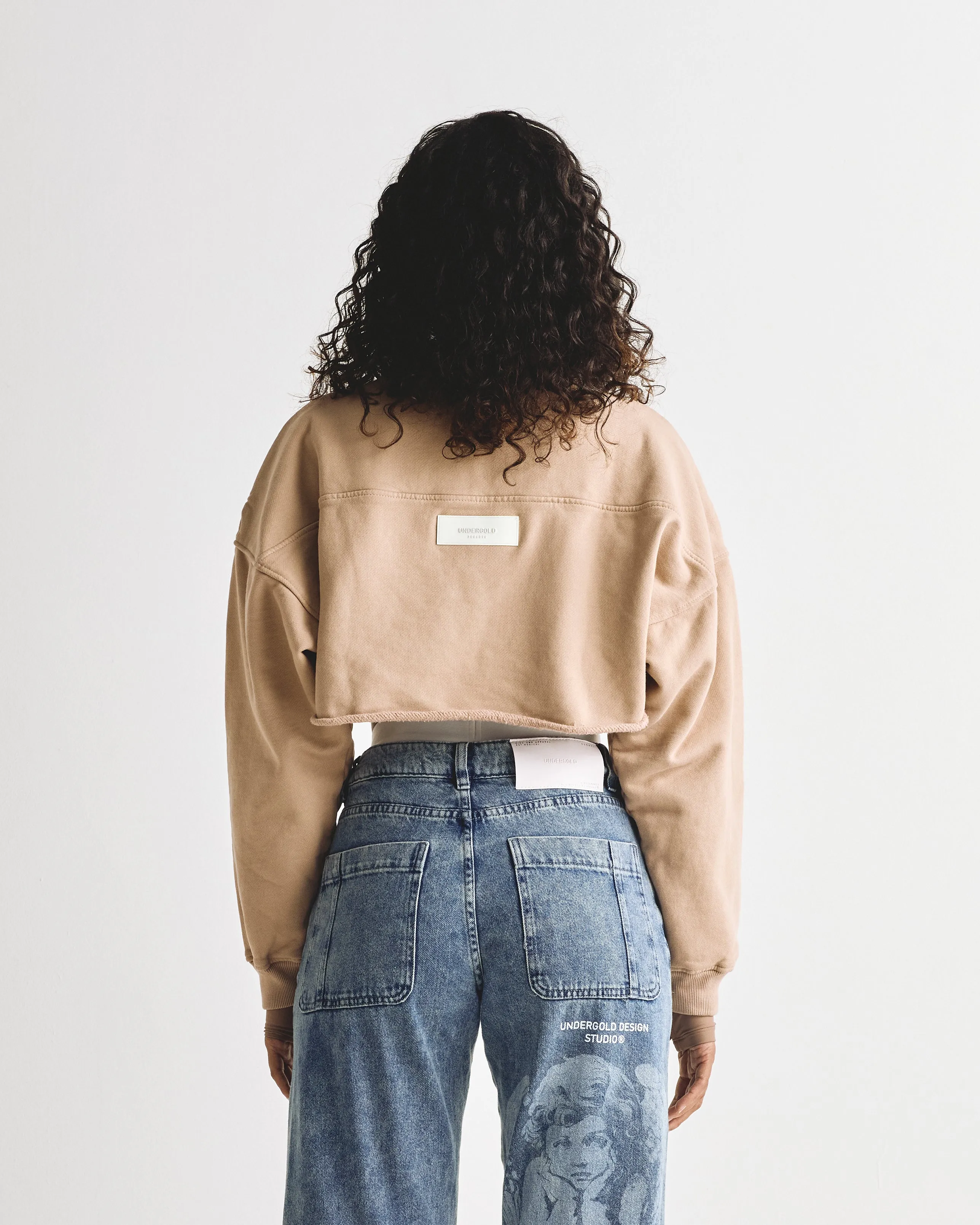 Basics Cropped Zip Up Crewneck Brown