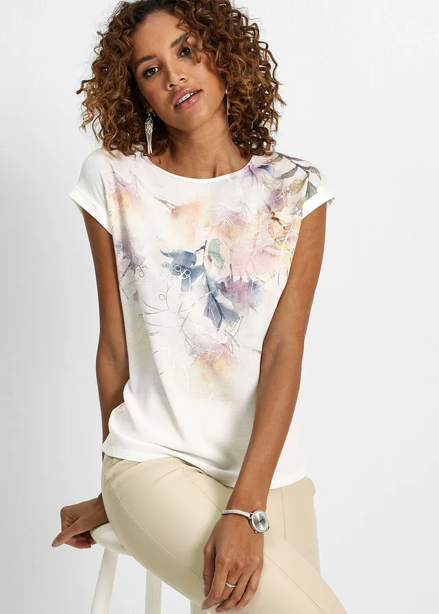 Blusa con estampado de flores Blanco lana estampado