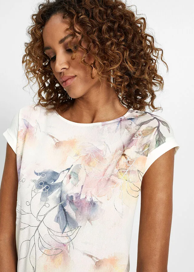 Blusa con estampado de flores Blanco lana estampado