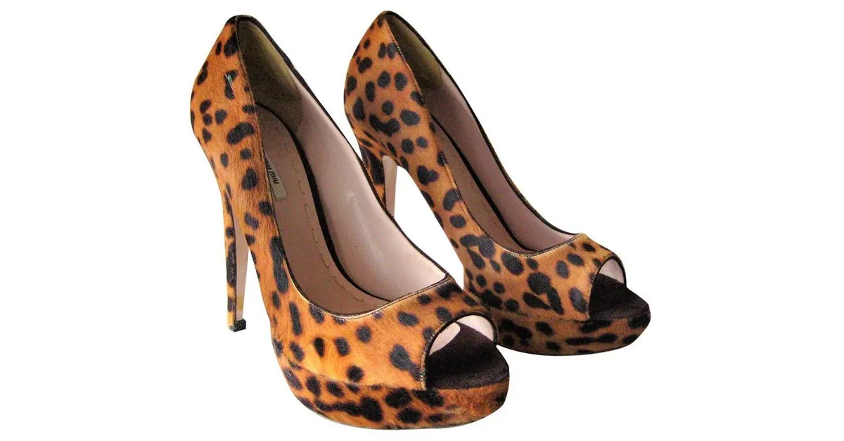 Bombas Peeptoe Leu Miu Miu Estampado de leopardo 