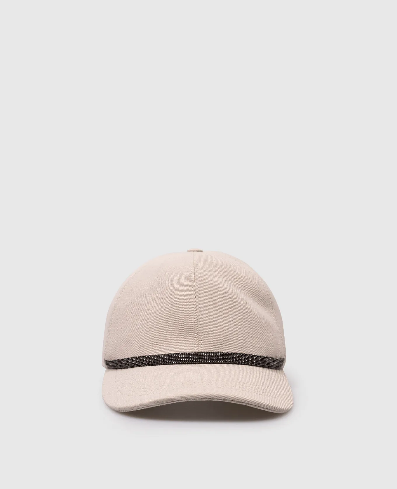 Brunello Cucinelli Beige linen cap with monil chain