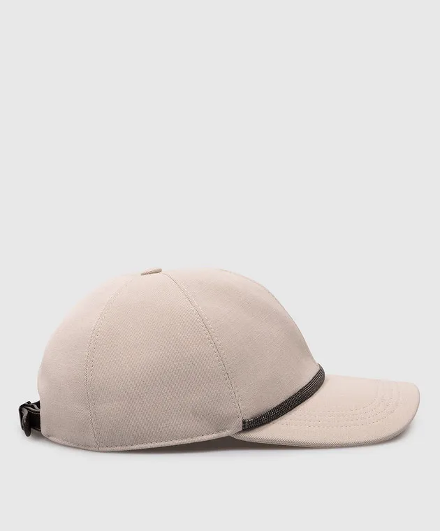 Brunello Cucinelli Beige linen cap with monil chain