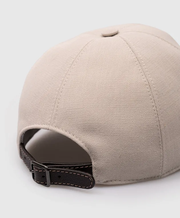 Brunello Cucinelli Beige linen cap with monil chain