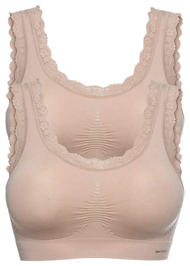 Bustier Feel Comfort sin costuras (2 unidades) Beige mate + beige mate