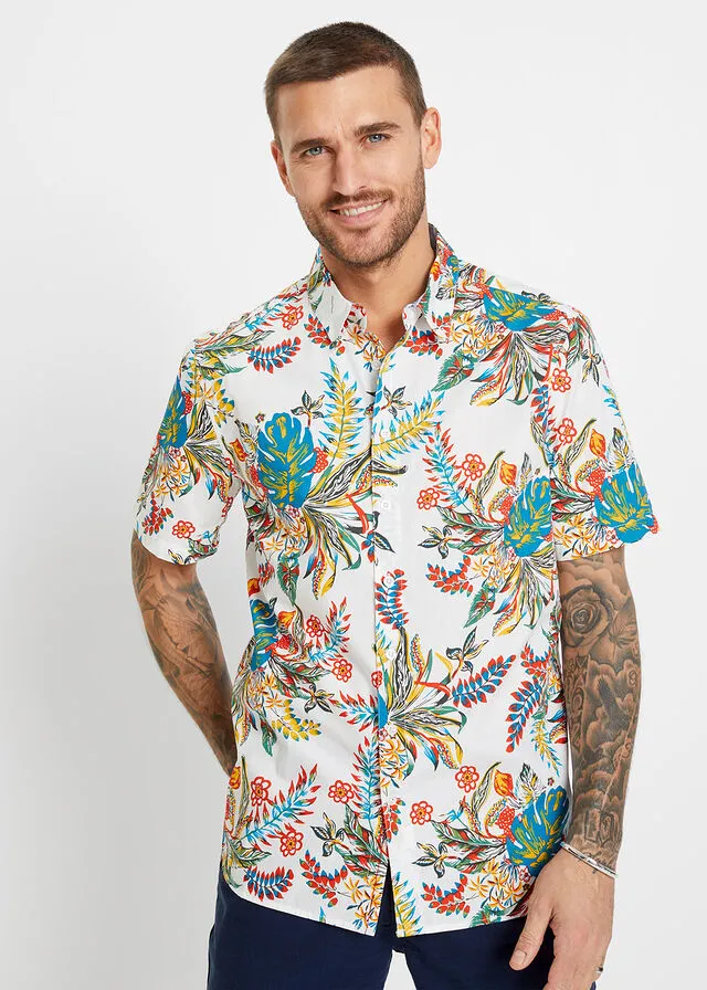 Camisa de manga corta Blanco de flores