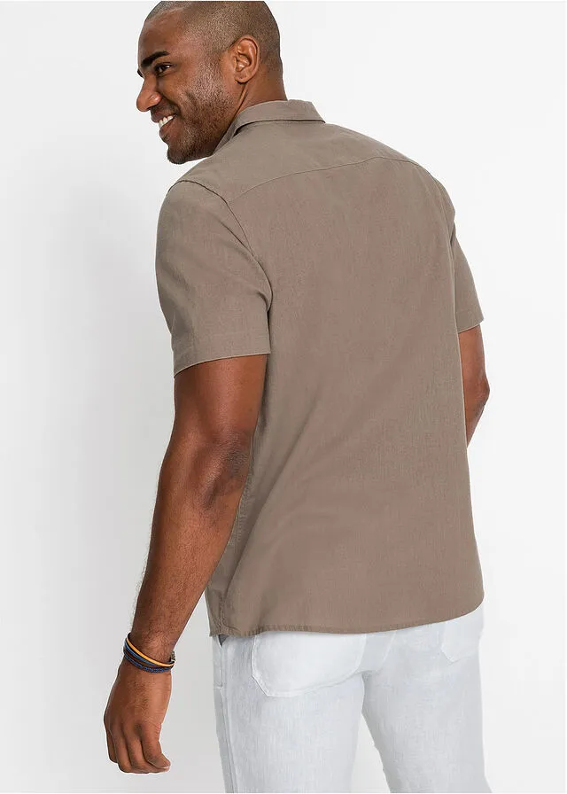 Camisa de manga corta con lino taupe