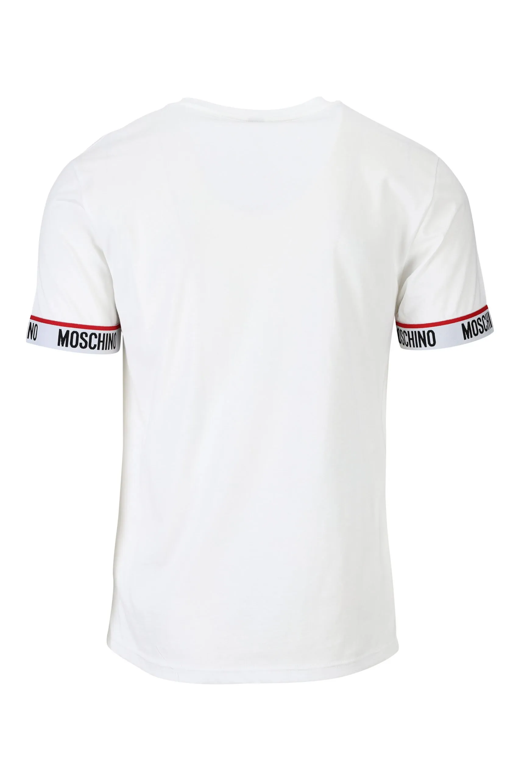 Camiseta blanca con logo en cinta en manga