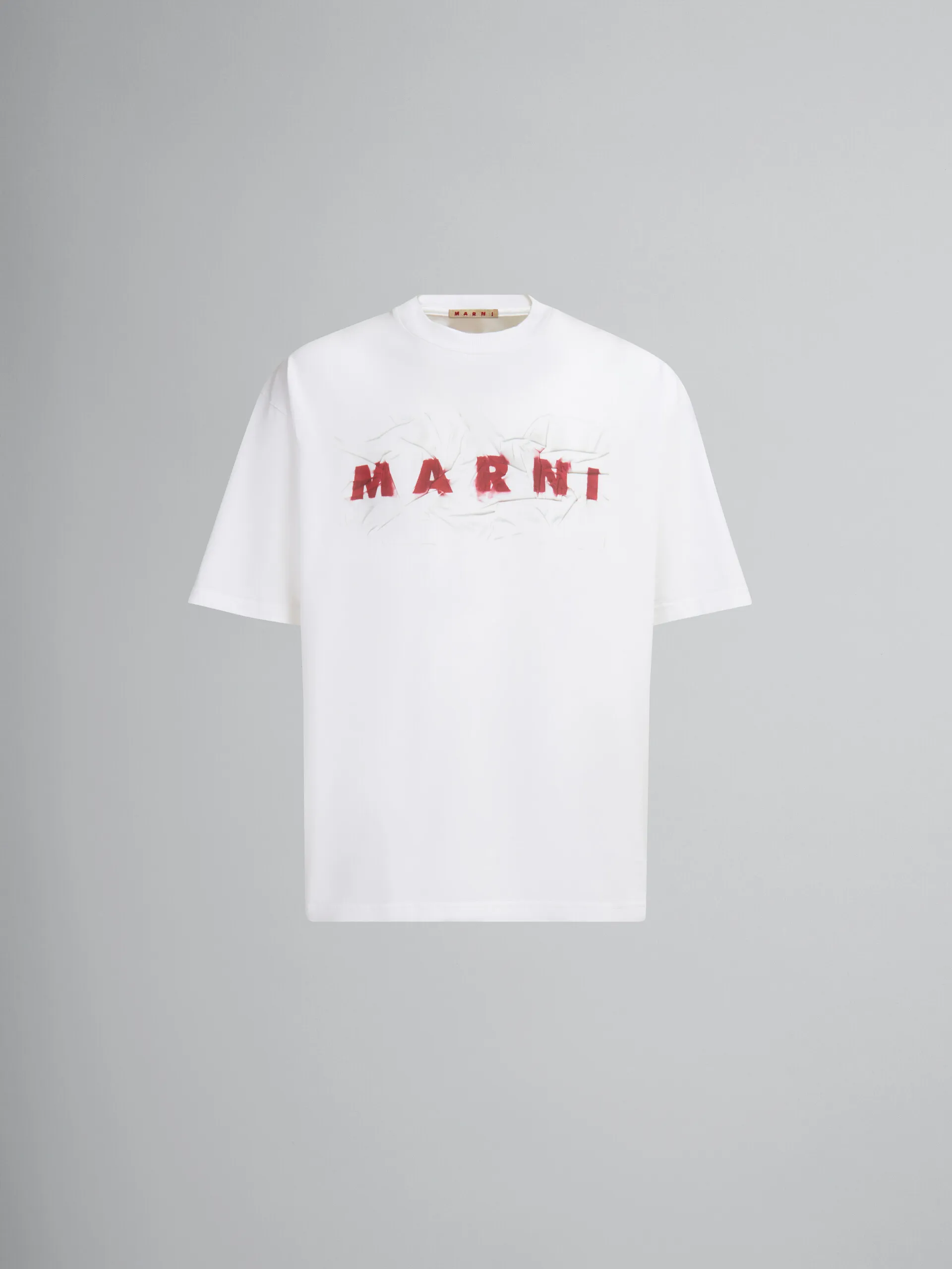 Camiseta blanca de algodón orgánico con logotipo Marni efecto arrugado