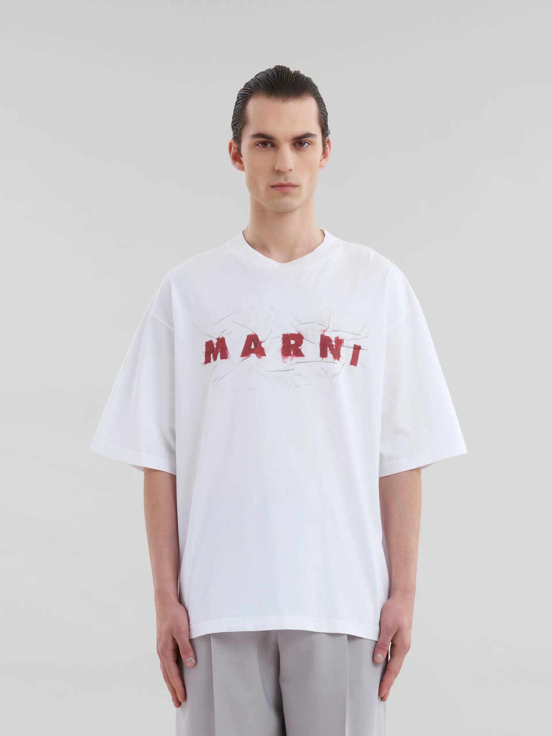 Camiseta blanca de algodón orgánico con logotipo Marni efecto arrugado