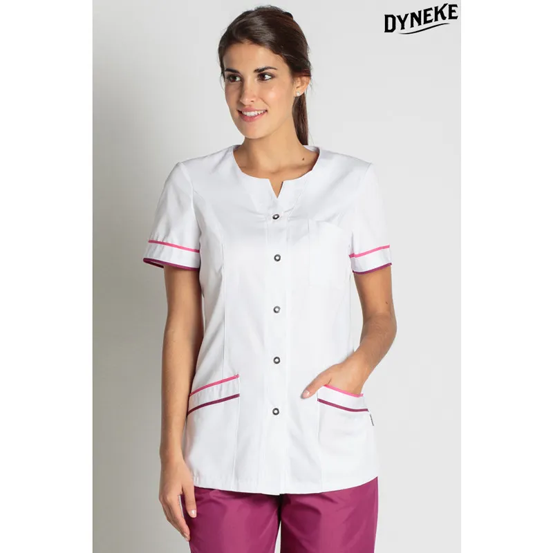 CHAQUETA LABORAL BLANCA CON VIVOS MORADO  DYNEKE