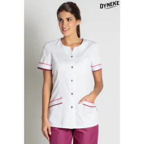 Chaqueta laboral blanca con vivos morado - Dyneke