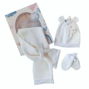 Conjunto recién nacido Gorro + Bufanda + Manoplas MAC BEEN Orejitas - 0/6 Meses