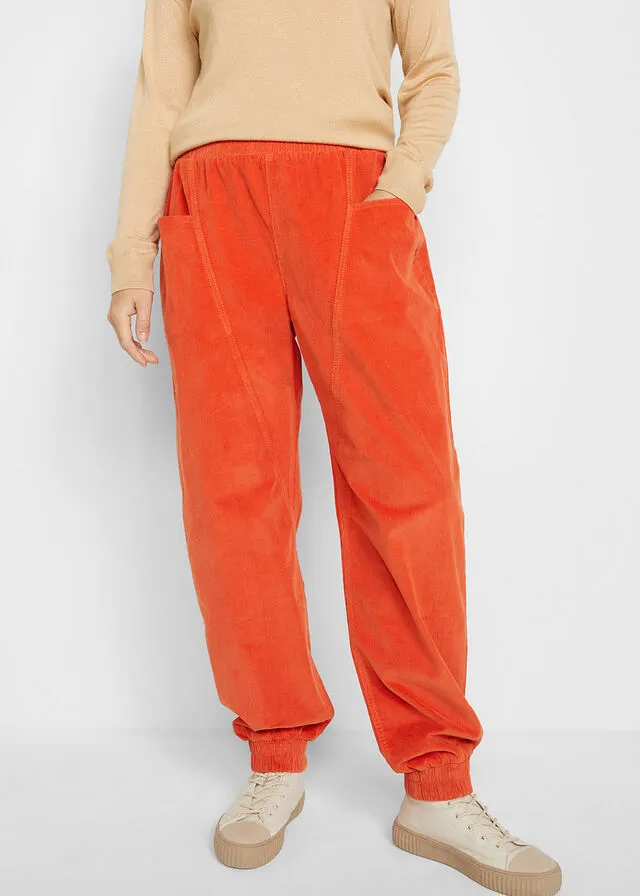 Cómodo pantalón de pana con amplios bolsillos y cintura cómoda Naranja cobrizo