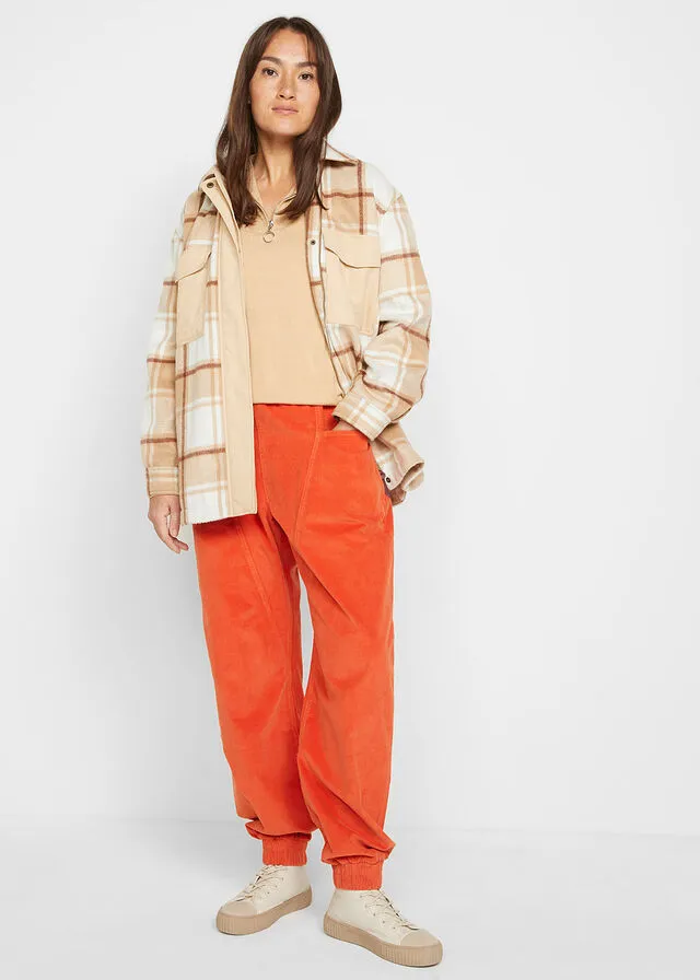 Cómodo pantalón de pana con amplios bolsillos y cintura cómoda Naranja cobrizo