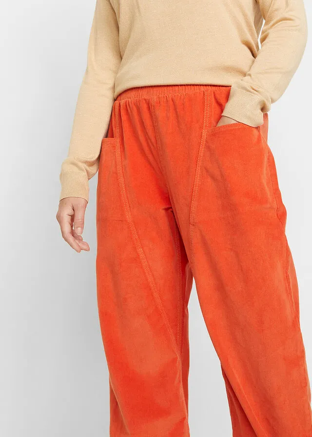 Cómodo pantalón de pana con amplios bolsillos y cintura cómoda Naranja cobrizo