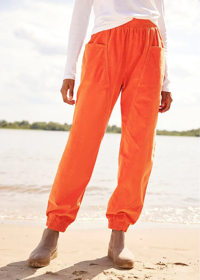 Cómodo pantalón de pana con amplios bolsillos y cintura cómoda Naranja cobrizo