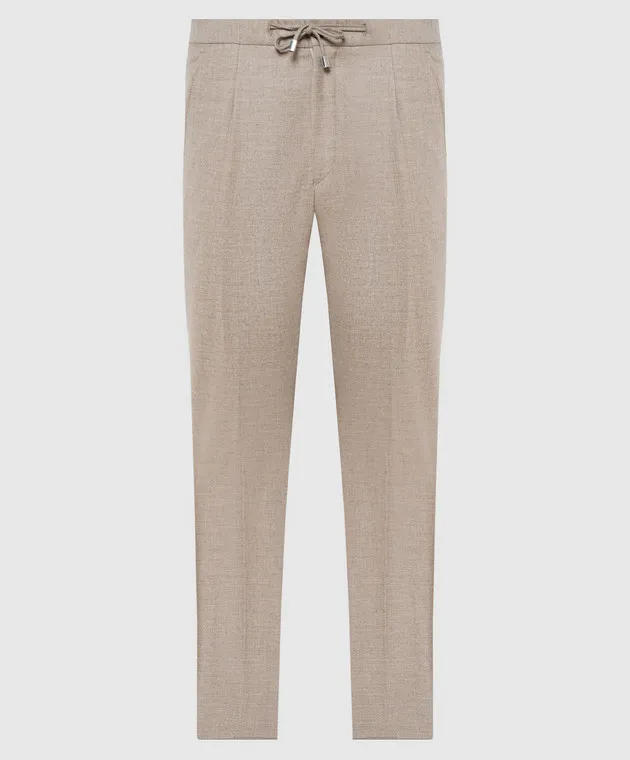 Enrico Mandelli Beige pants made of wool and cashmere with snaps