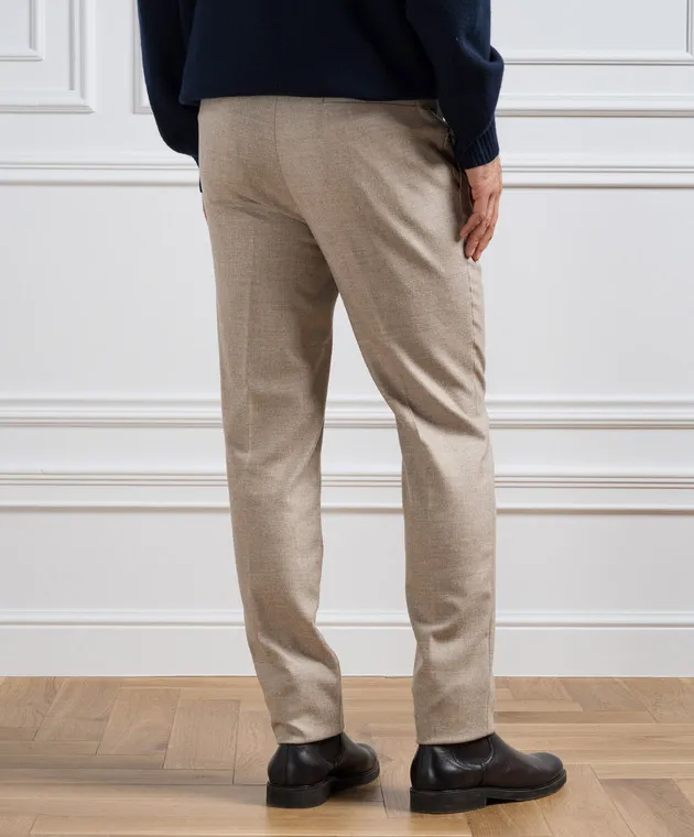 Enrico Mandelli Beige pants made of wool and cashmere with snaps