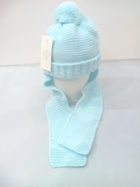 Gorro niño con bufanda unida  en azul de grecas. 