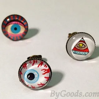 Hand Made Dreamy Starry/Geometry Patterns Glass Ear Studs