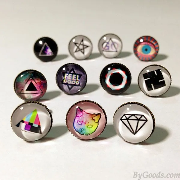 Hand Made Dreamy Starry/Geometry Patterns Glass Ear Studs