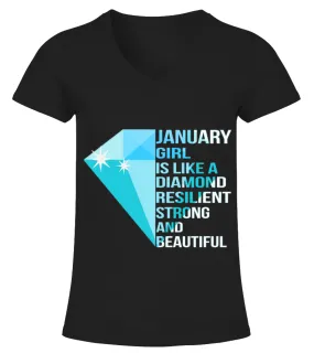 JANUARY GIRL IS LIKE A DIAMOND Camiseta cuello pico Mujer