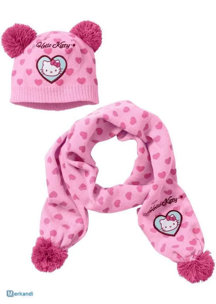 Kids Hello Kitty Bufanda, Sombrero, Set para Niñas, Moda Infantil