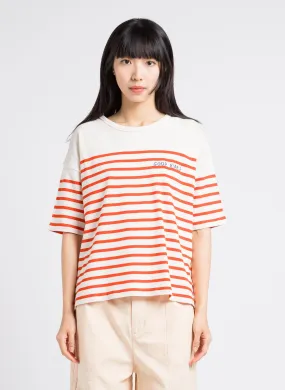 MAISON LABICHE MONTPAR SS GOOD VIBES - Camiseta holgada de algodón orgánico con cuello redondo en blanco