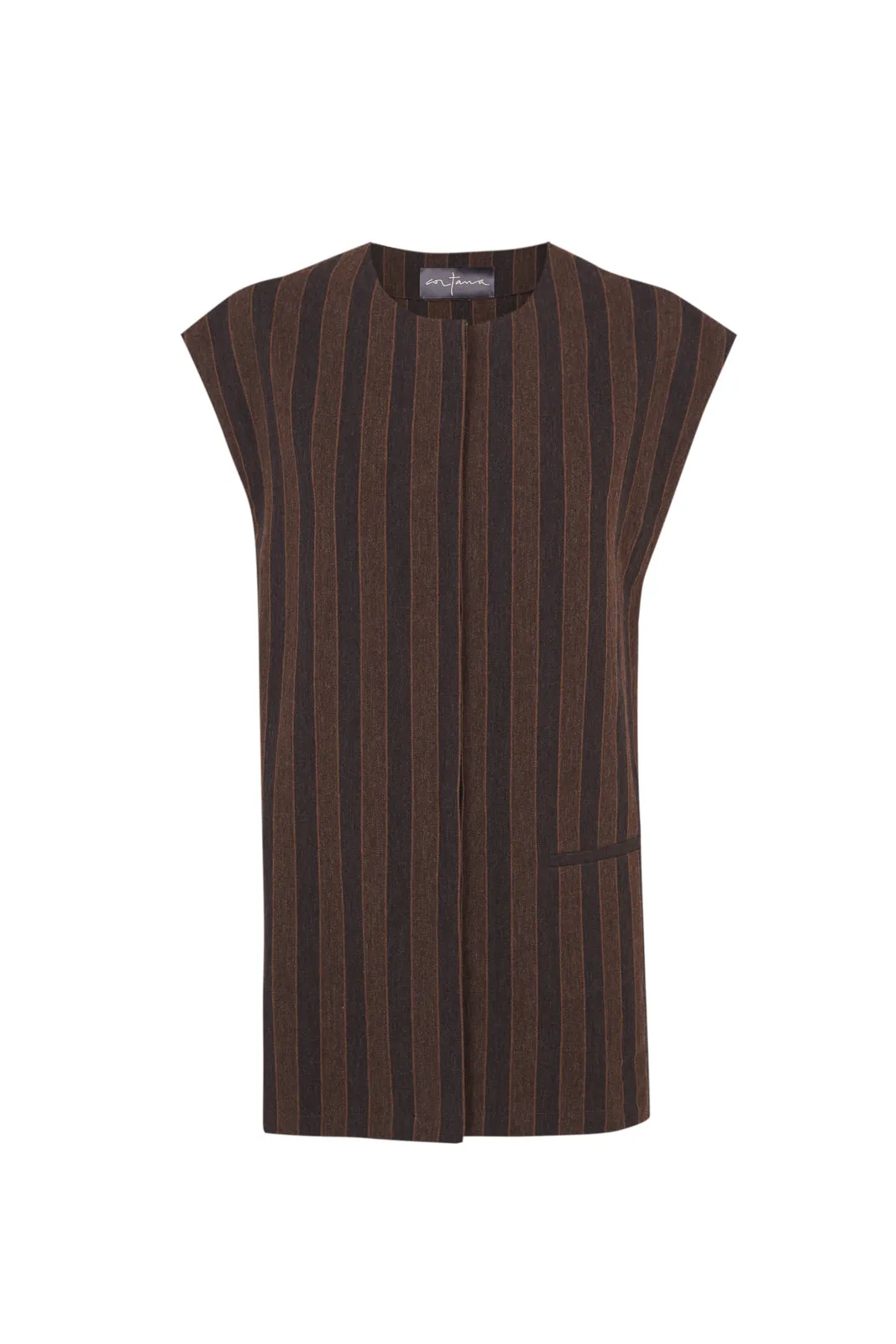 Marc, brown striped vest in linen and wool