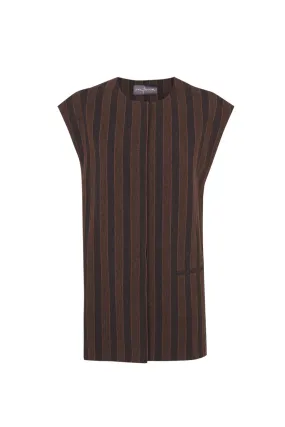 Marc, brown striped vest in linen and wool