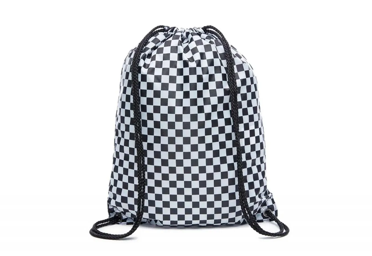 Mochila Textil Negro-blanco Cuadros Con Cuerdas