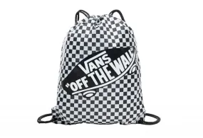 Mochila Textil Negro-blanco Cuadros Con Cuerdas