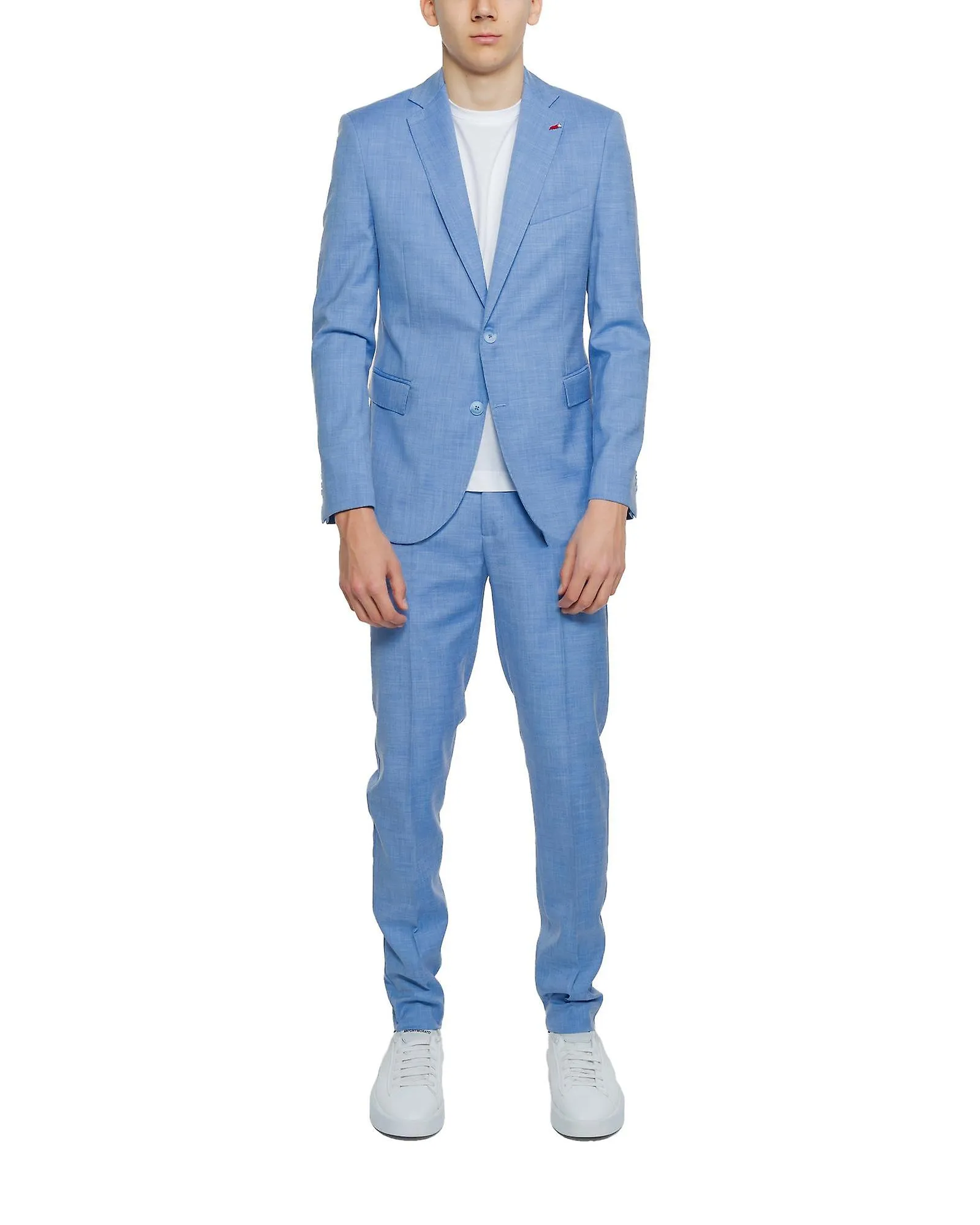 Mulish Light Blue Plain Suit with Lapel Collar and Long Sleeves