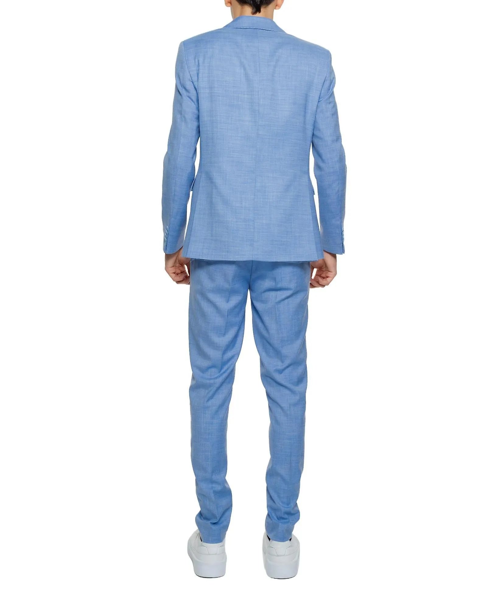 Mulish Light Blue Plain Suit with Lapel Collar and Long Sleeves