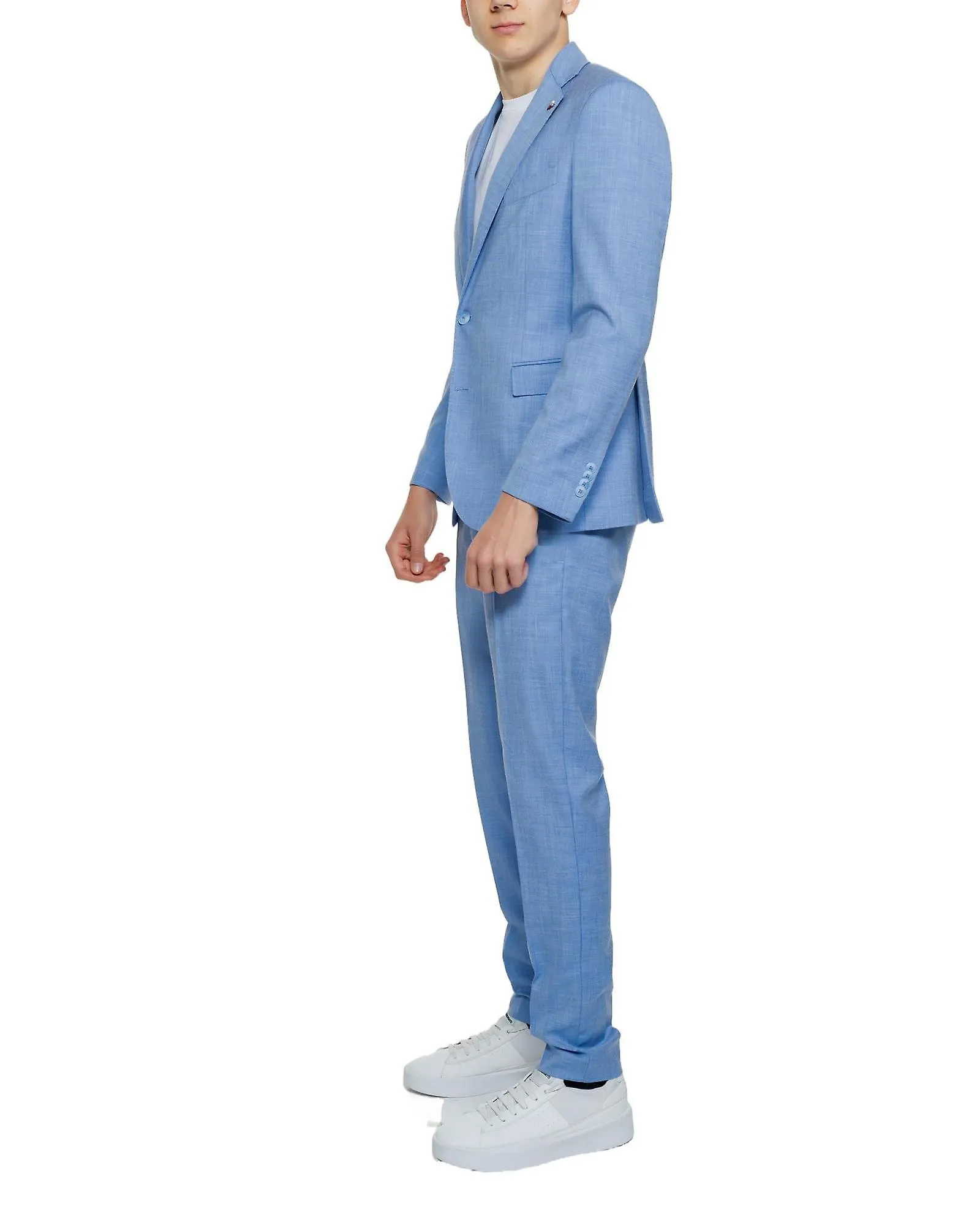 Mulish Light Blue Plain Suit with Lapel Collar and Long Sleeves