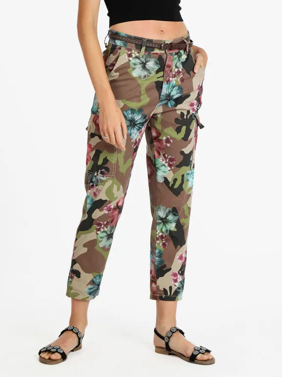 Naiife Pantalón de mujer modelo cargo con estampado