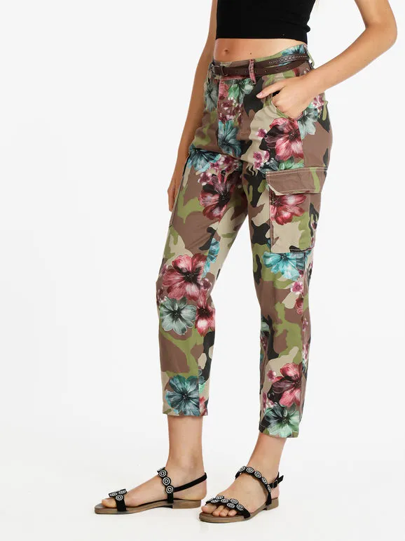 Naiife Pantalón de mujer modelo cargo con estampado