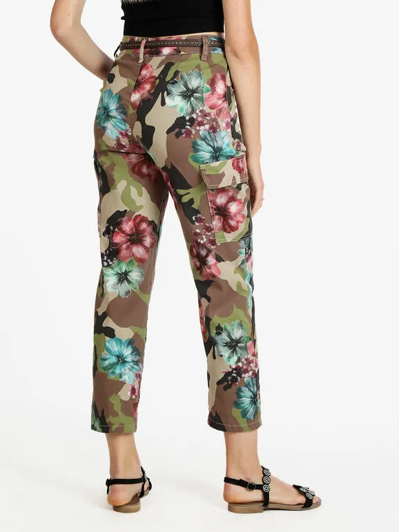 Naiife Pantalón de mujer modelo cargo con estampado