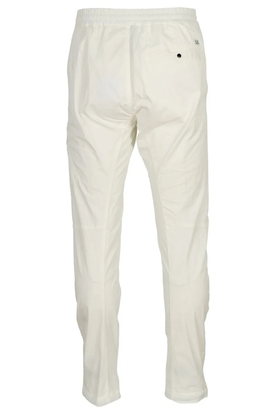 Pantalón blanco cargo con minilogo lente