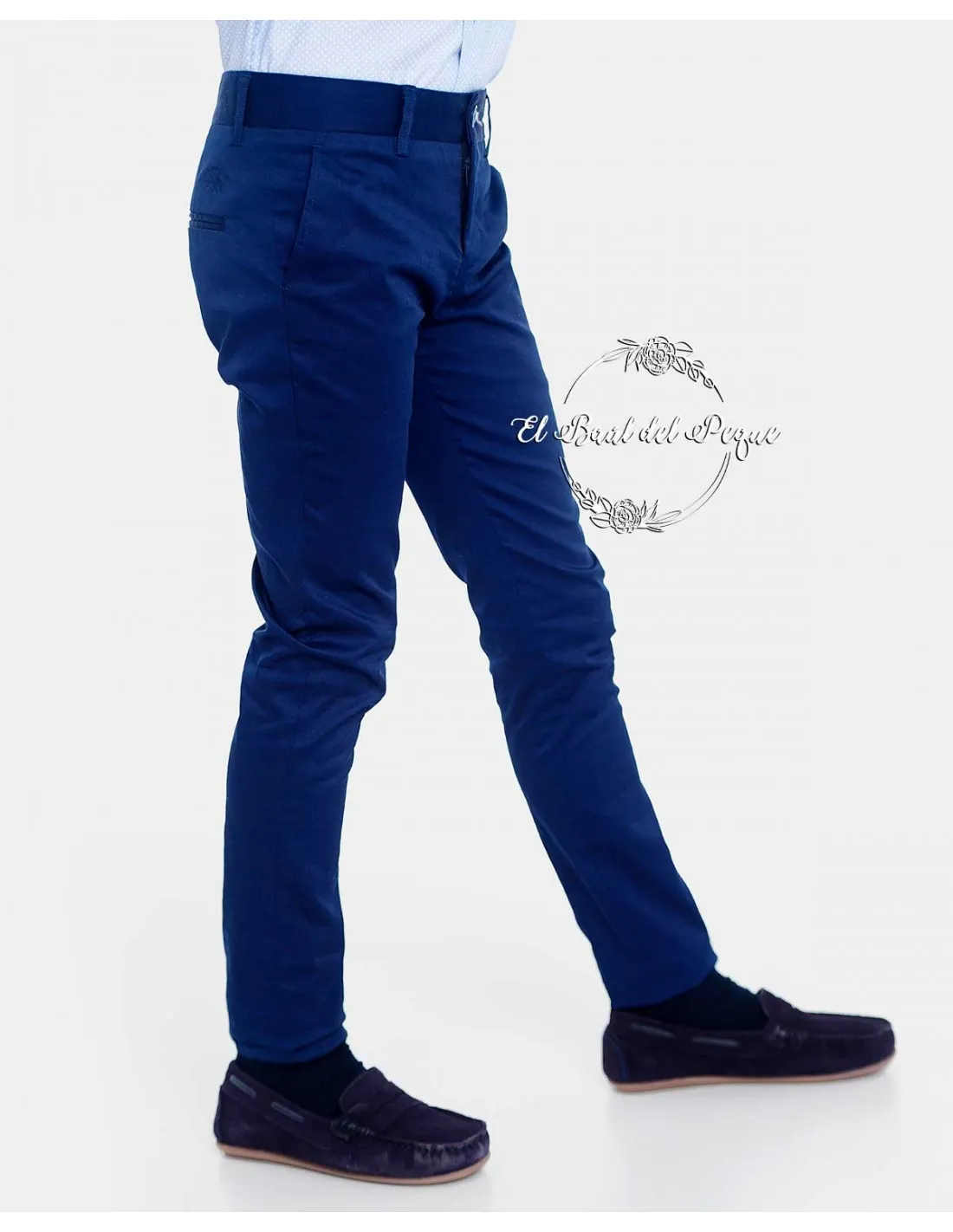 Pantalón Chino Gabardina Spagnolo Ceremonia Azul Marino