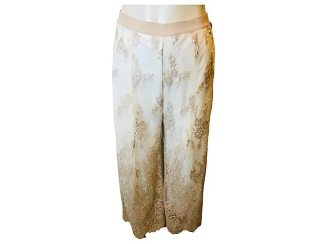 Pantalón de encaje Patrizia Pepe Beige Crema 