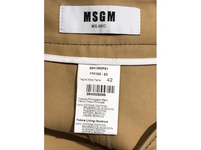 Pantalón MSGM T.Internacional M Algodón Beige 