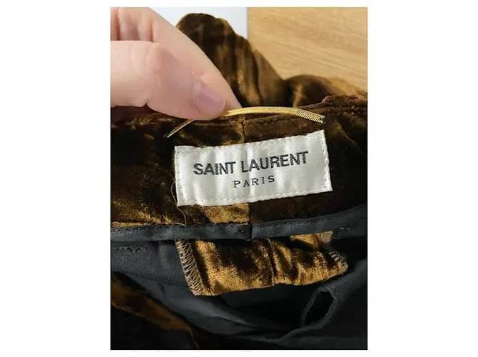 Pantalón recto Saint Laurent de terciopelo marrón Castaño 