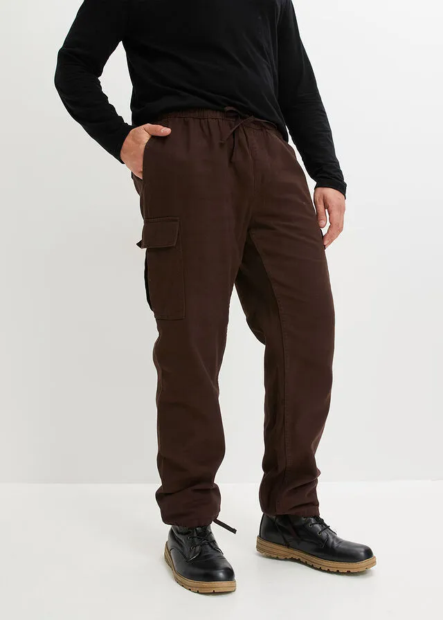 Pantalón térmico holgado con bolsillos tipo cargo y corte recto Marrón oscuro